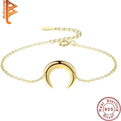 BELAWANG Gold Color 925 Sterling Silver Bracelet for Women Moon Charm Bracelet&Bangle Ladies Fashion Jewelry Wedding Gift