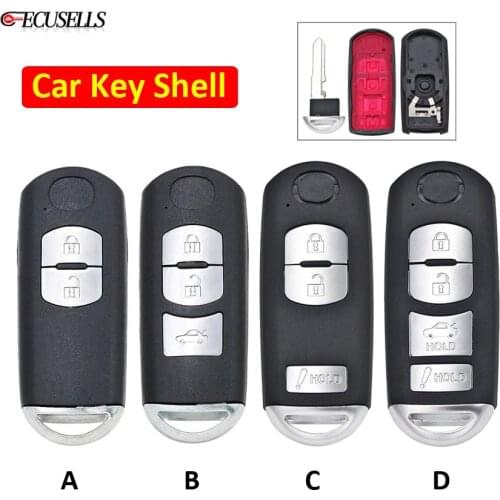 2/3/4 Buton Remote Car Key Shell Case Housing Cover Red Hold with Emergency Key Uncut Blade for Mazda 3 6 CX-3 CX-5 Axela Atenza