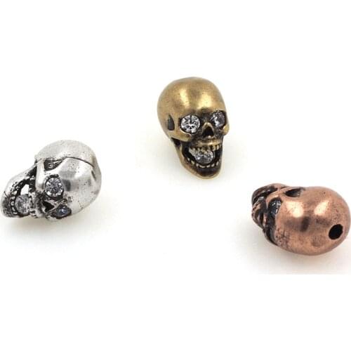 Zircon Copper Skull Head Antique Spacer Beads For Bracelets Necklaces Jewelry Making Accessories 12x8x10MM