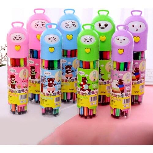 Cartoon face watercolor pen 12/24 color set art mark painting brush drawing supplies