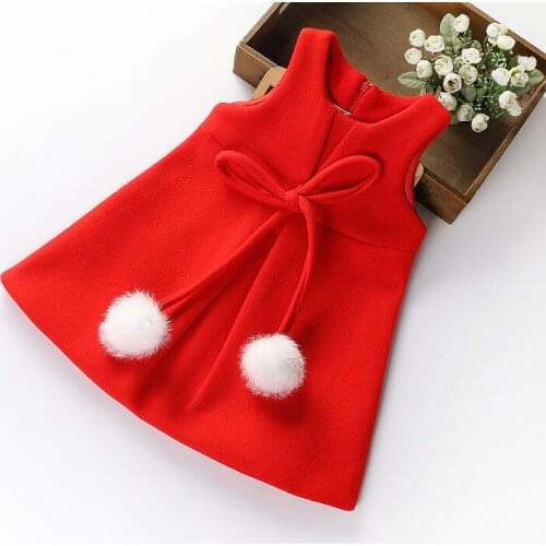 Kids Dresses for Girls 2019 Autumn Winter New Toddler Girl Pompoms Dress Baby Girl Princess Sleeveless Vest Dress for Christmas