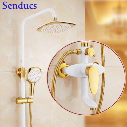 RoHS Hot Cold White Gold Bathroom Shower System Wall Mounted Multifunctional Brass Antique Bathroom Shower Faucet Set