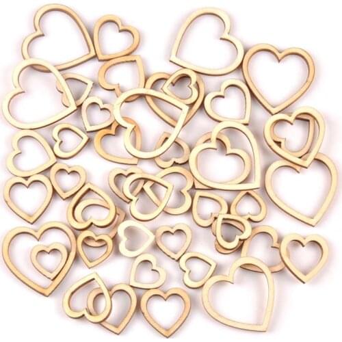 Wooden mixed hollowed Heart For Arts Scrapbooking Embellishments Crafts DIY handicraft Decoration Wedding Decor 50pcs mt2148