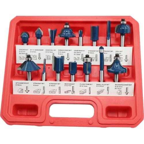 15PCS 1/4 Inch Shank Woodworking Milling Cutter Bits Set Trimming Machine Engraving Machine Accessories Set with Storage Box