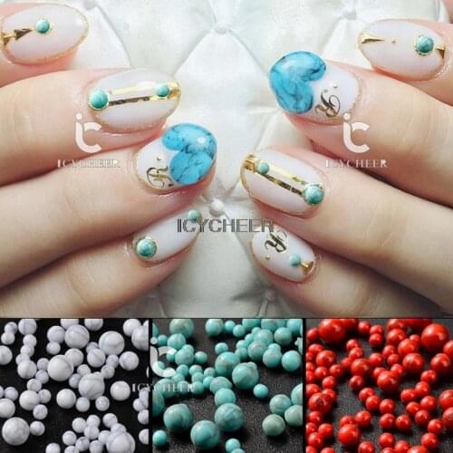 ICYCHEER 1/3/4mm 3 Colors Nail Art 3D Crackle Agate Stone Resin Turquoise Manicure Ball Nail Tips Rhintestone Glitter Gem Tool