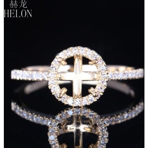 HELON 6mm Round Cut Solid 10K Yellow Gold Natural Diamonds Semi Mount Engagement Wedding Ring Women Trendy Fine Jewelry