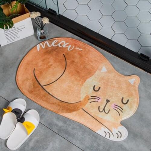 Cartoon Sleeping Cat Entrance Door Mat Soft Flannel Kitchen Floor Mats for Living Room Anti-slip Doormat Bathroom Mat Rugs