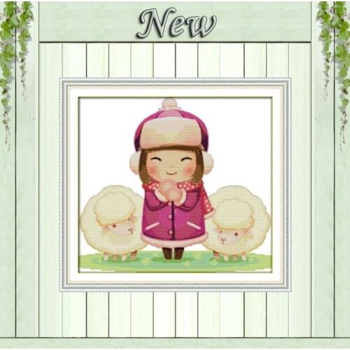 Beauty Girl and sheep decor painting crafts Counted Printed on canvas DMC 11CT 14CT Cross Stitch kits Needlework Sets embroidery