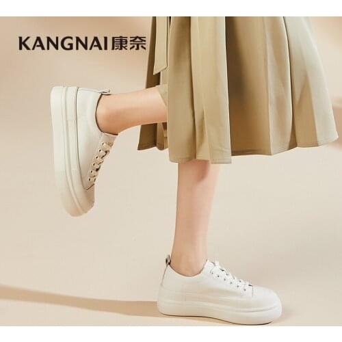 KANGNAI Sneakers Women Shoes Split Leather Elastic Band Lightweight Round Toe Flats Female Casual Shoes