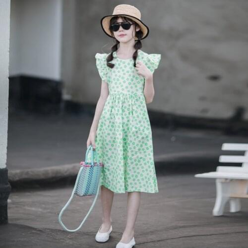 Girls Teen Summer Cotton Dress 2021 New Chidren Beach Midi Dresses Fashion Toddler Baby Kids Floral Clothes Fly Sleeve,#6323