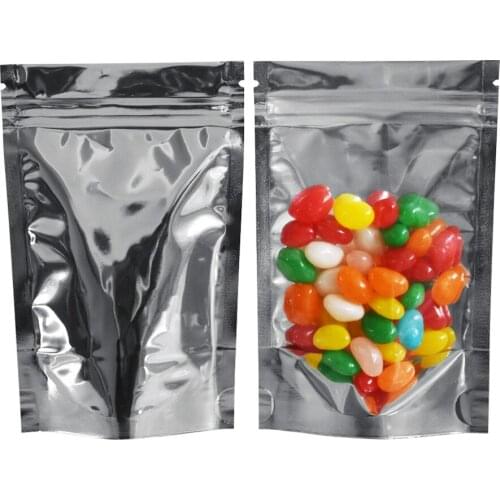 Multi-Size Silver Stand Up Zip Lock Aluminum Foil Package Packing Bag Front Clear Plastic Moisture Proof Food Storage Bags