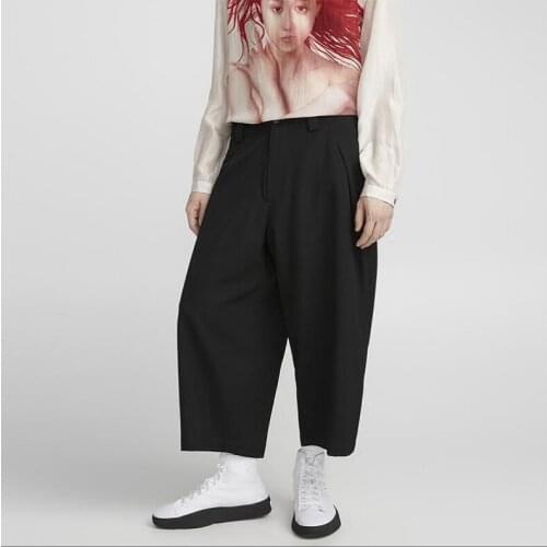 27-46 2020 Mens clothing Hair Stylist fashion Wide leg pants wool eight point deconstructed high waist plus size costumes