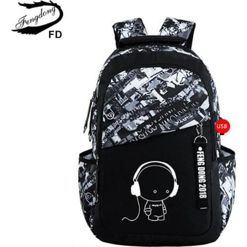 Fengdong brand fashion girl schoolbag backpack usb bag children school bags for boys kids cartoon backpack for girls bookbag