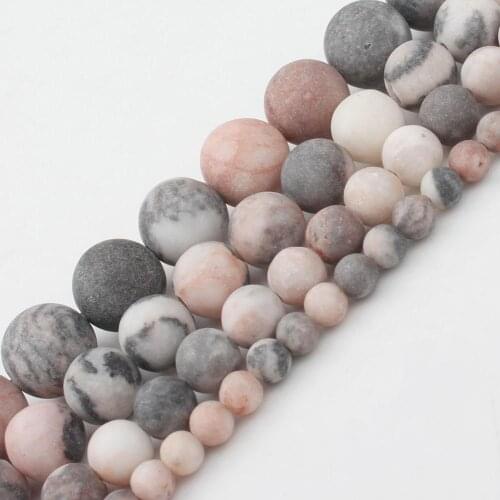 Natural Dull Polish Matte Pink Zebra Jaspers Stone Beads Round Loose Bead For Jewelry Making DIY Perles Bracelet 4 6 8 10mm 15"