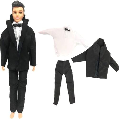 NK 2020 Newest Prince handmade Clothes Black Bride Suit With White Shirt Pants For Barbie Ken Doll Accessories Wedding Clothes