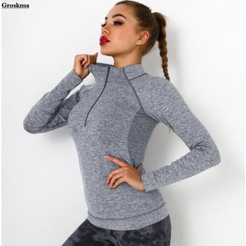 New Arrival Women Yoga Shirt Long Sleeve Zipper Fitness Gym Tees Quick Dry Running Sportswear Tops Clothing Haut Femme