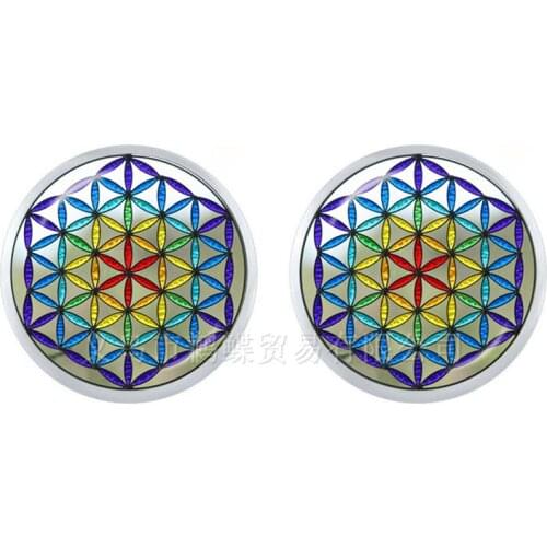 New OM Yoga Key Stud Earrings Classic Chakra Mandala 12mm Glass Dome Jewels Sacred Geometric Earrings For Women Girls Gift