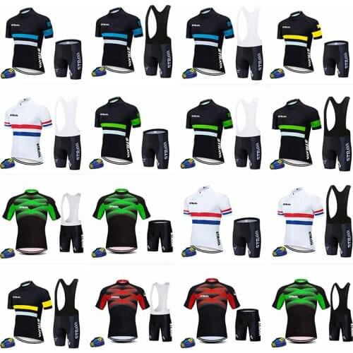 STRAVA New Design Men Summer Cycling Short Sleeve Set, 100% Polyester MTB Bike Shirt Professional Breathable Cycling Jersey Set