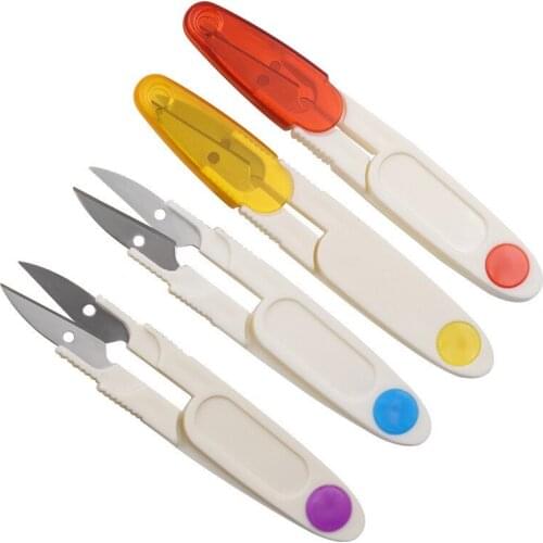 Scissors with cover U-shaped scissors Cross stitch scissors Color transparent cover spring yarn scissors Fishing line scissors