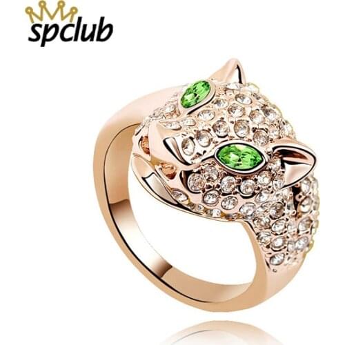 Charm Fashion Crystals from Swarovski Leopard Rings For Women Gold Color Metals Punk Rock Party Ring Vintage Animal Jewelry