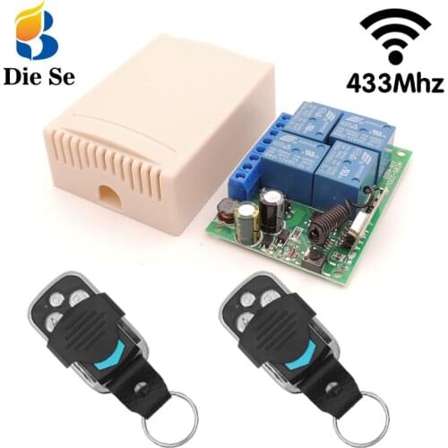 Diese Wireless RF433 Mhz Remote Control Garage Gate Door 4 Channel AC 110V 220V 10A Universal Remote Control Receiver Module