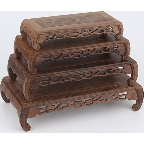 Retro Base Wooden Shelf of Fish Tank Flower Vase Bonsai Stand Article Decor Pedestal Square Crafts Teapot Bases Natural Redwood