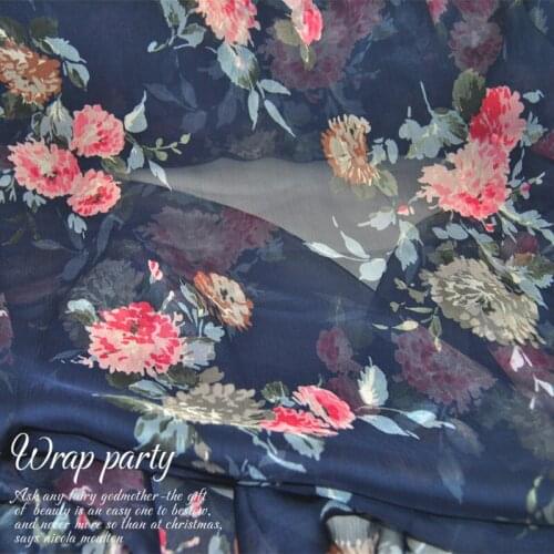 LEO&LIN Large and Wide Navy Blue Flower Silk Georgette Chiffon Light Skirt Shirt Fabric Fabric DIY Patchwork Tissue