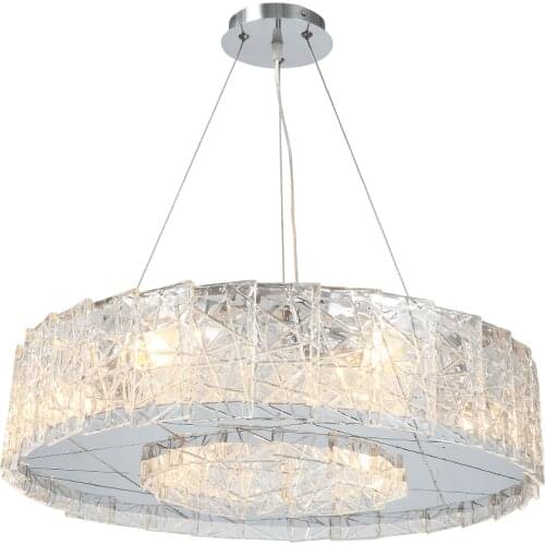 New Modern Luxury Chandeliers Lighting Fashion Lobby Foyer Restaurant Glass Lamp Chrome Round Stainless Steel E14 Hanging Lights