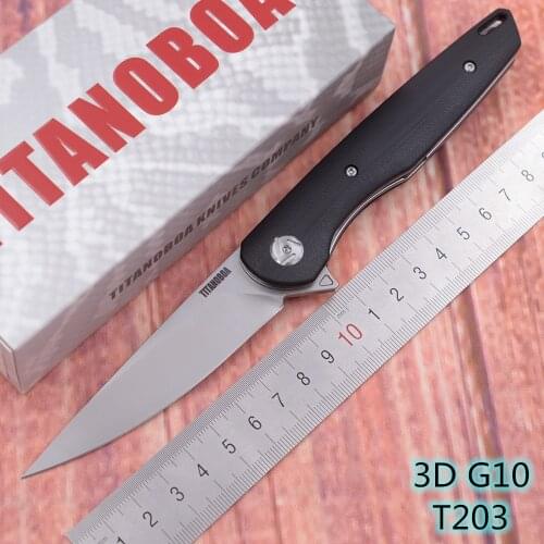 TITANOBOA New T203 Ceramic Ball Bearing Real D2 Blade G10 Handle Camping Kitchen Hunting Outdoor Pocket EDC Tool Folding Knife