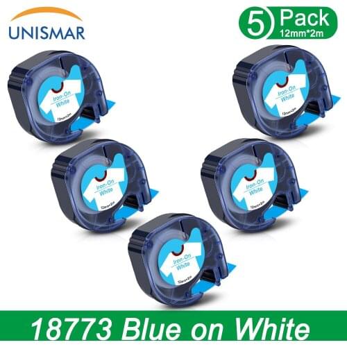 5PK Blue on White Fabric Iron on Clothes Tape for DYMO LT Label Tapes 18775 18773 18772 12mm*2m for Letratag QX50 LT-100T 100H