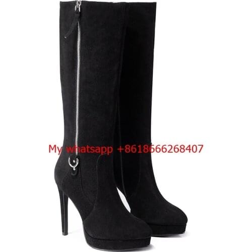 Designers New Autumn Women Shoes Black High Heels Boots Side Zipper Platform Knee High Boots Size 35-42