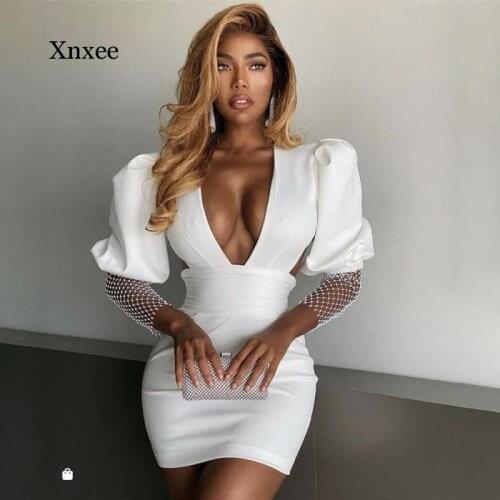 Spring and Summer Womens Stitching Dress Black White Long Shiny Sleeves Halter Tight-Fitting Elegant Dress Party Dress