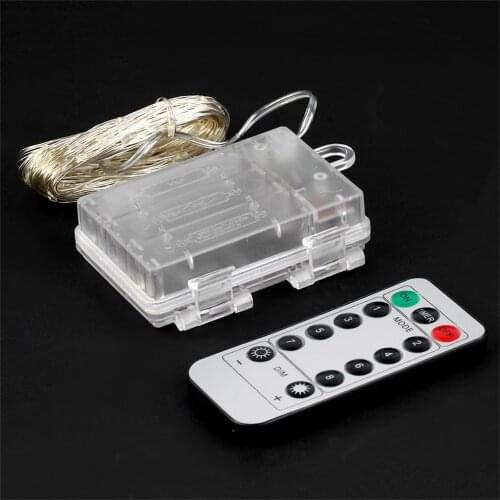 10M 100 LED 3AA Battery Silver Wire String Light Fairy Lamp Decorative Light With 8 Function Remote Control And Battery Box
