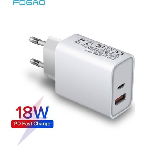 18W PD QC3.0 Fast Charging Type C Quick Charge 3.0 US Adapter Dual USB Charger For iPhone 12 11 Pro Max Mini SE 2 XS XR 8 7 iPad