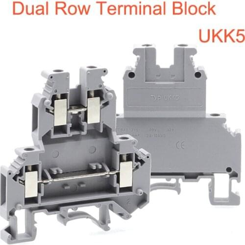 2Pcs UKK5 Din Rail Dual Row Terminal Blocks Wire Electrical Double Deck Bornier Screw Terminals Block Connector Morsettiera 32A