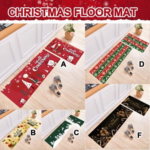 2pcs Christmas Mat Snowman Elk Soft Anti-slip Floor Mat Water Absorption Carpet for Kitchen Dining Room Xmas Home Decorations