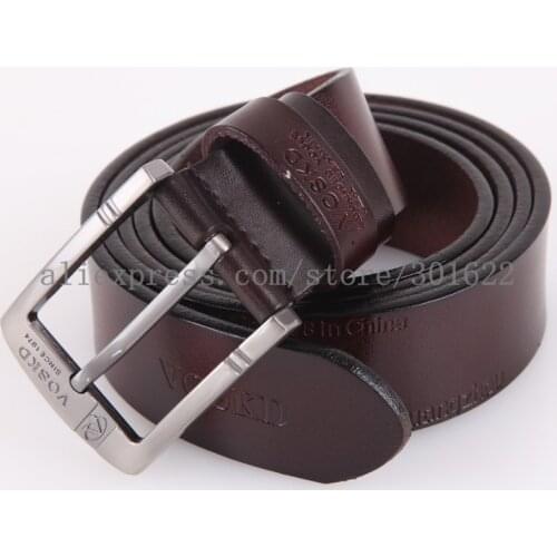 2016 High Quality VOSKD genuine leather Belts mens pin buckle cow leather brand designer Belts140-160cm