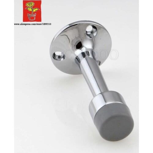 3inch Zinc Alloy Polish Chrome Doorstoppers Gray Rubber Door Stop Wall Mounted Doorstops Glass Doorstop