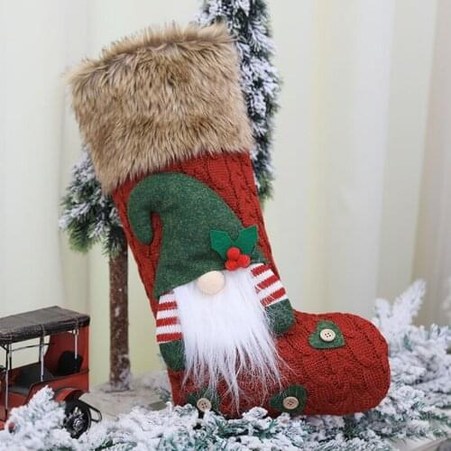 3D Plush Swedish Gnome Christmas Stockings Sock for Fireplace Hanging Xmas Decor F1CC
