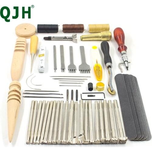 Handmade Leather Carving Stamper Leather Needles Thread Row Groover Punching Awl DIY Leather Craft Professional 44pcs Tool Set