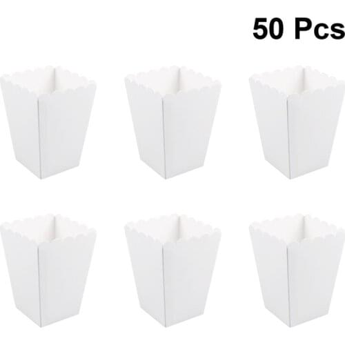 50PCS Paper Popcorn Box Wedding Candy Food Bag Favors Birthday Party Decoration Supplies Pure White Folding Popcorn Box
