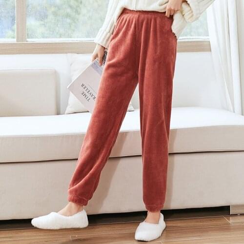 Abrini 2021 Winter Womens Velvet Pajama Pants Elastic Waist Household Cashmere Pants Womens Casual Warm Wool Pants Comfortable