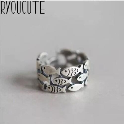 Bohemian Ethnic Style Silver Color Fish Rings for Women Bridal Wedding Vintage Open Finger Rings Christmas Gifts
