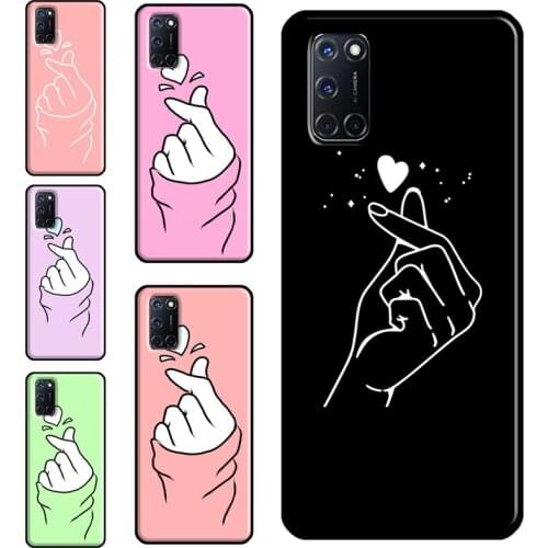 Kpop Hand Finger Heart Case For OPPO A9 A5 A53 A31 2020 A52 A72 A15 A83 A91 A93 A5S Find X3 Pro Reno 2 Z Funda