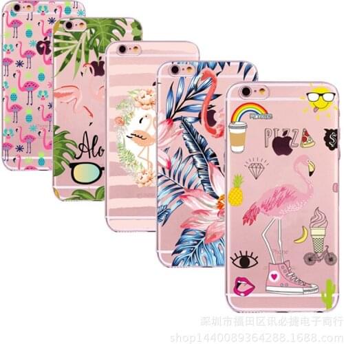 Phone Cover Case for iPhone 8 7 6s 6 Cases Flamingo Flower Leaf Covers For iPhone 6 7 8 Plus Housings For iPhone X TPU Coque