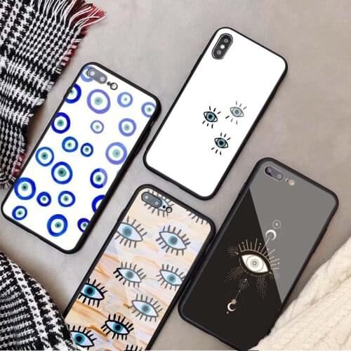 Evil Eye Illustrations Tempered Glass Phone Case For iphone 12 11 Pro Max 5 6 7 8 X XS XR XSMax Shell 12Pro Max Cover Shell