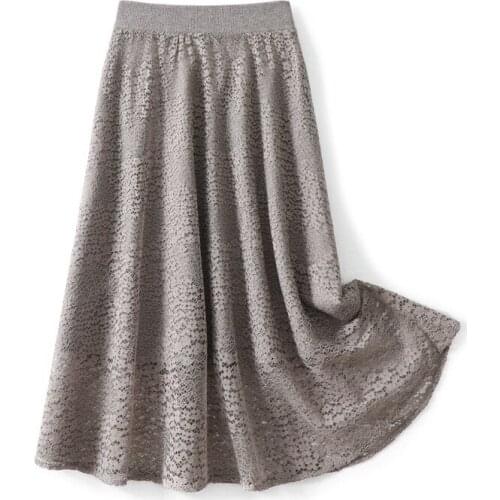 SHUCHAN Two Sides Wearing Skirt 2021 New Knitted Lace Double-sided A-skirt Long Skirt A-Line Empire Vintage Knitting