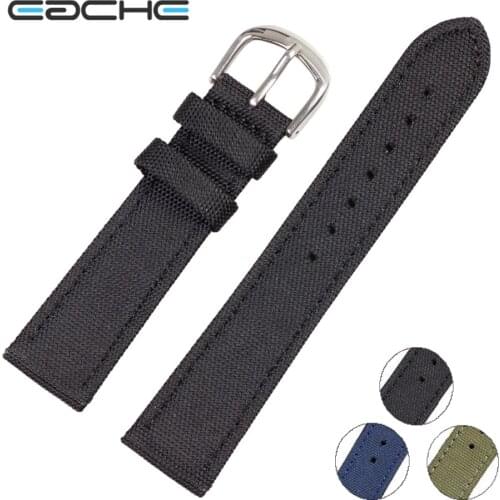 Eache Hot Sale Black Genuine Leather Nylon Canvas Watchband