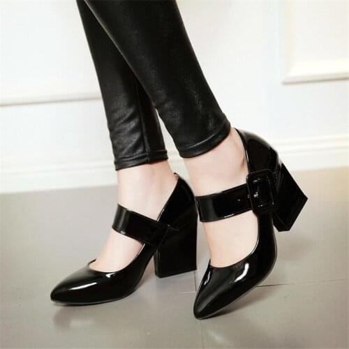 Elegant female high heels 2019 new trend pointed buckle female high heels thick with shallow mouth women shoes girls high heels