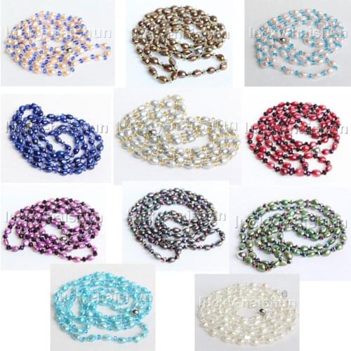 JQHS Baroque 46" white purple black pink gray green blue coffee pearls crystal necklace j11290-3